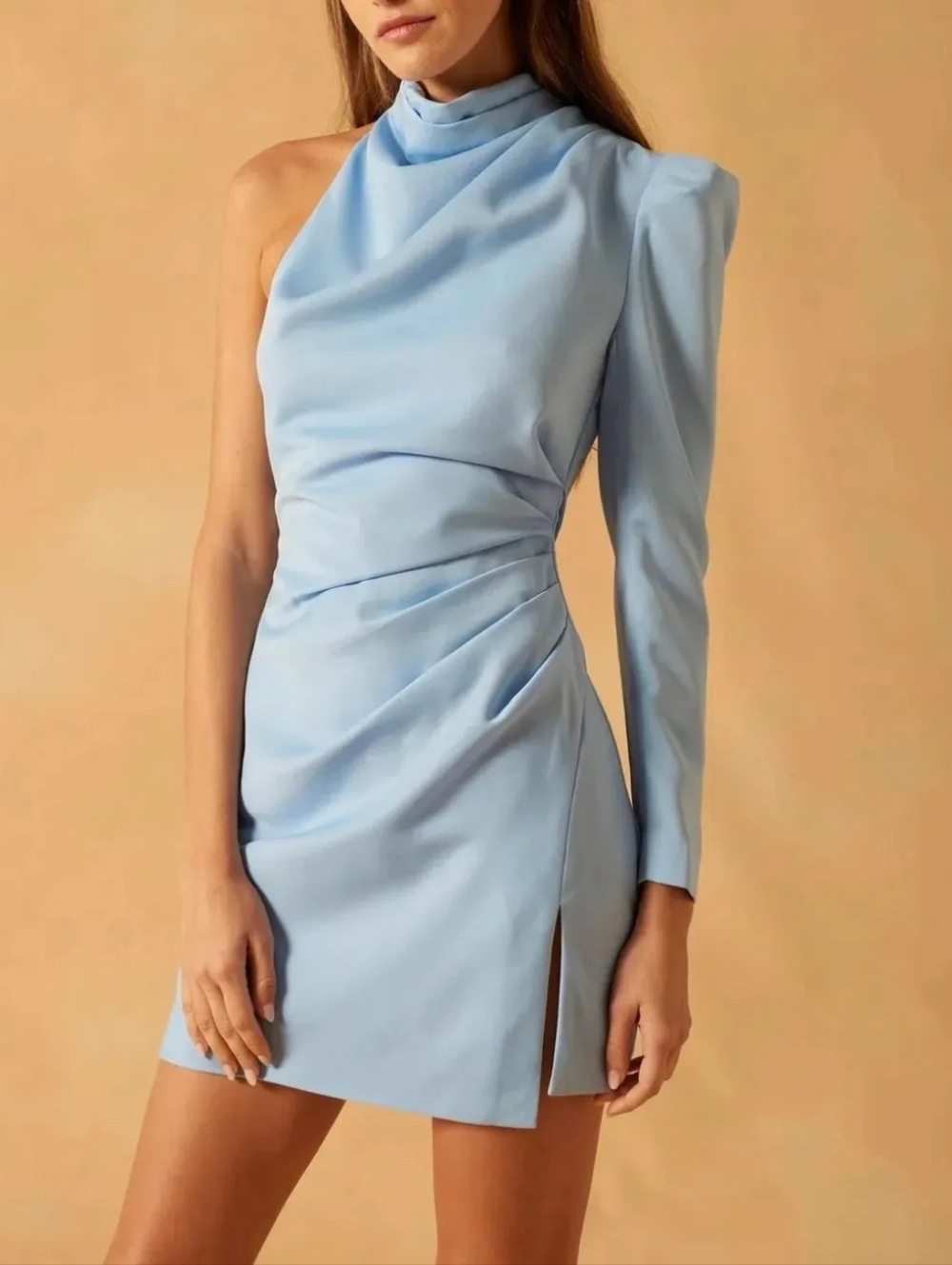 Misha Romeo Satin Mini Dress in Blue Bell S